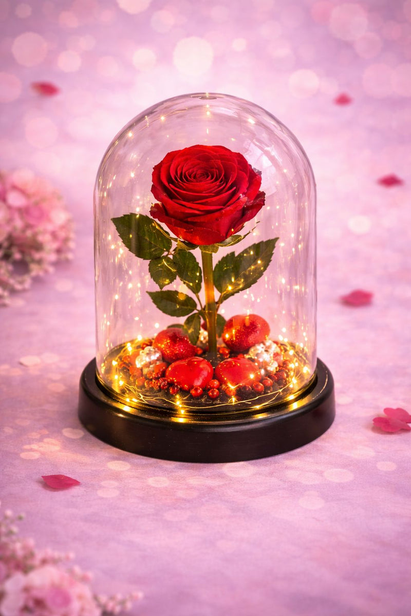 Ewige Rose im Glas – Romantisches Lichtarrangement - eilstore.com
