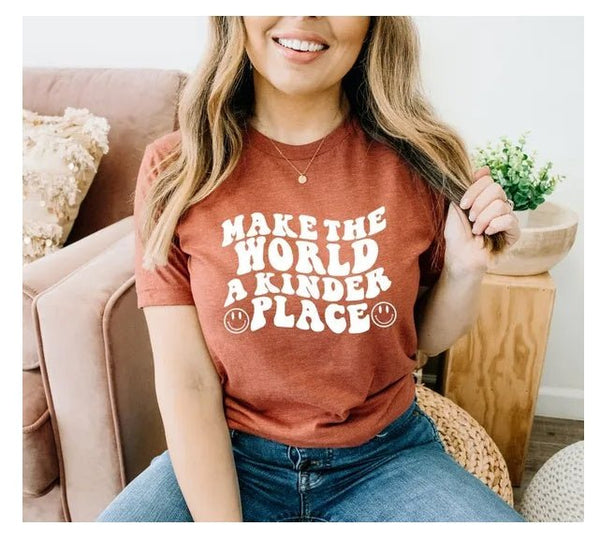 „Mache die Welt zu einem freundlicheren Ort“ – Motivations - T-Shirt für Damen - eilstore.com